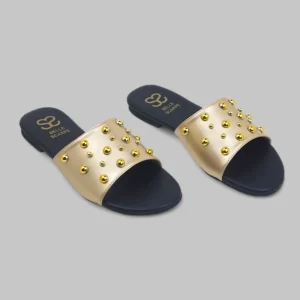 Black & Gold Studded Flat