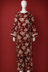 Maroon Vintage Rose Viscose 2-Piece Palazzo Set