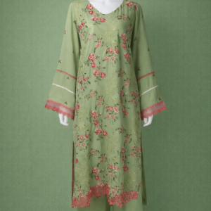 Sage Garden Floral Viscose 2-Piece Lace-Embellished Set