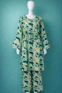 Azure Wave Abstract Printed Linen 2-Piece Co-ord Set