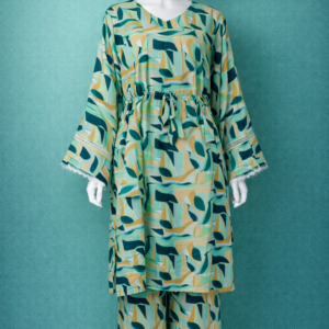 Azure Wave Abstract Printed Linen 2-Piece Co-ord Set