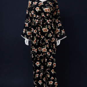 Black Peony Linen 2-Piece Belted Co-ord Set