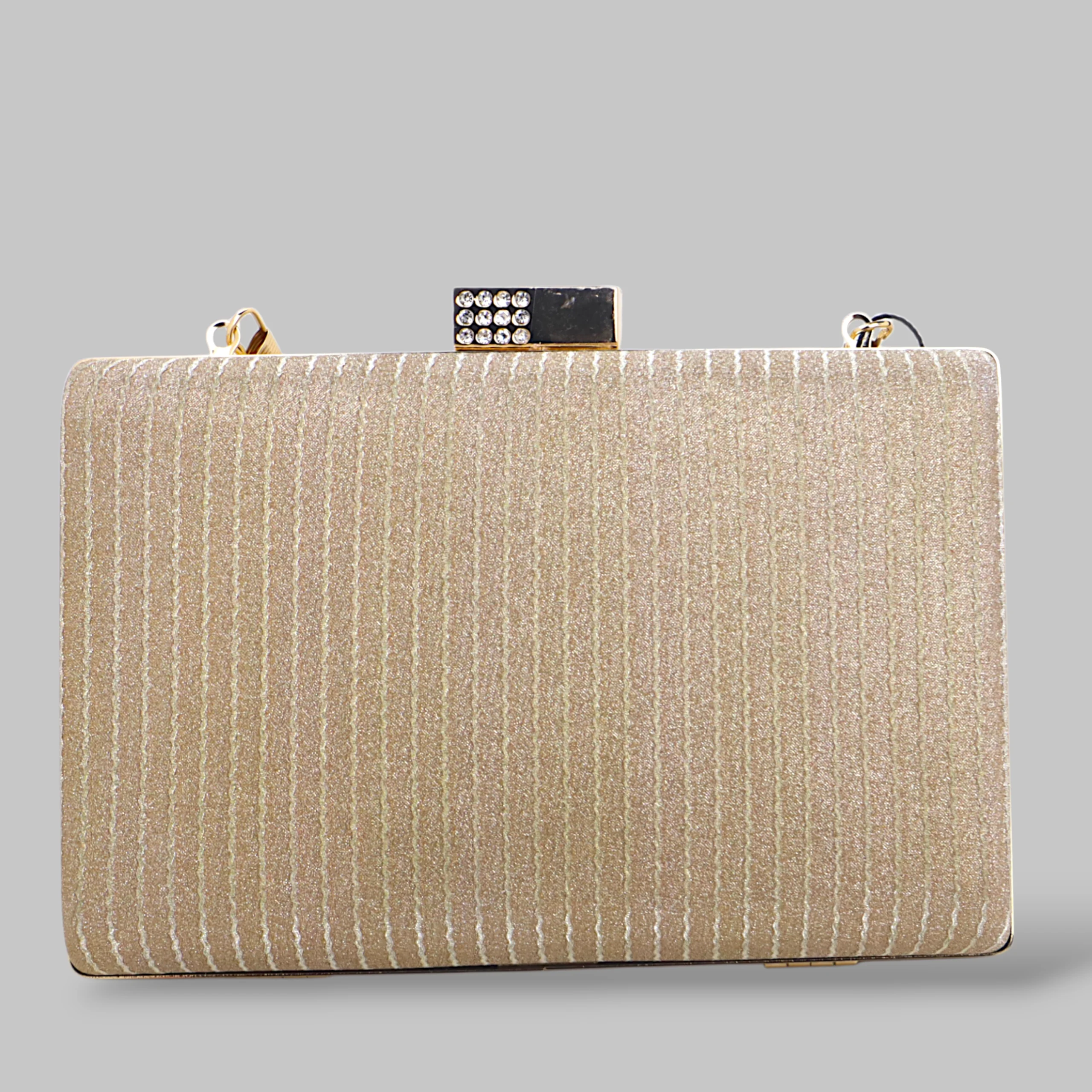 Elegant Textured Box Clutch with Crystal Lock - Image 2