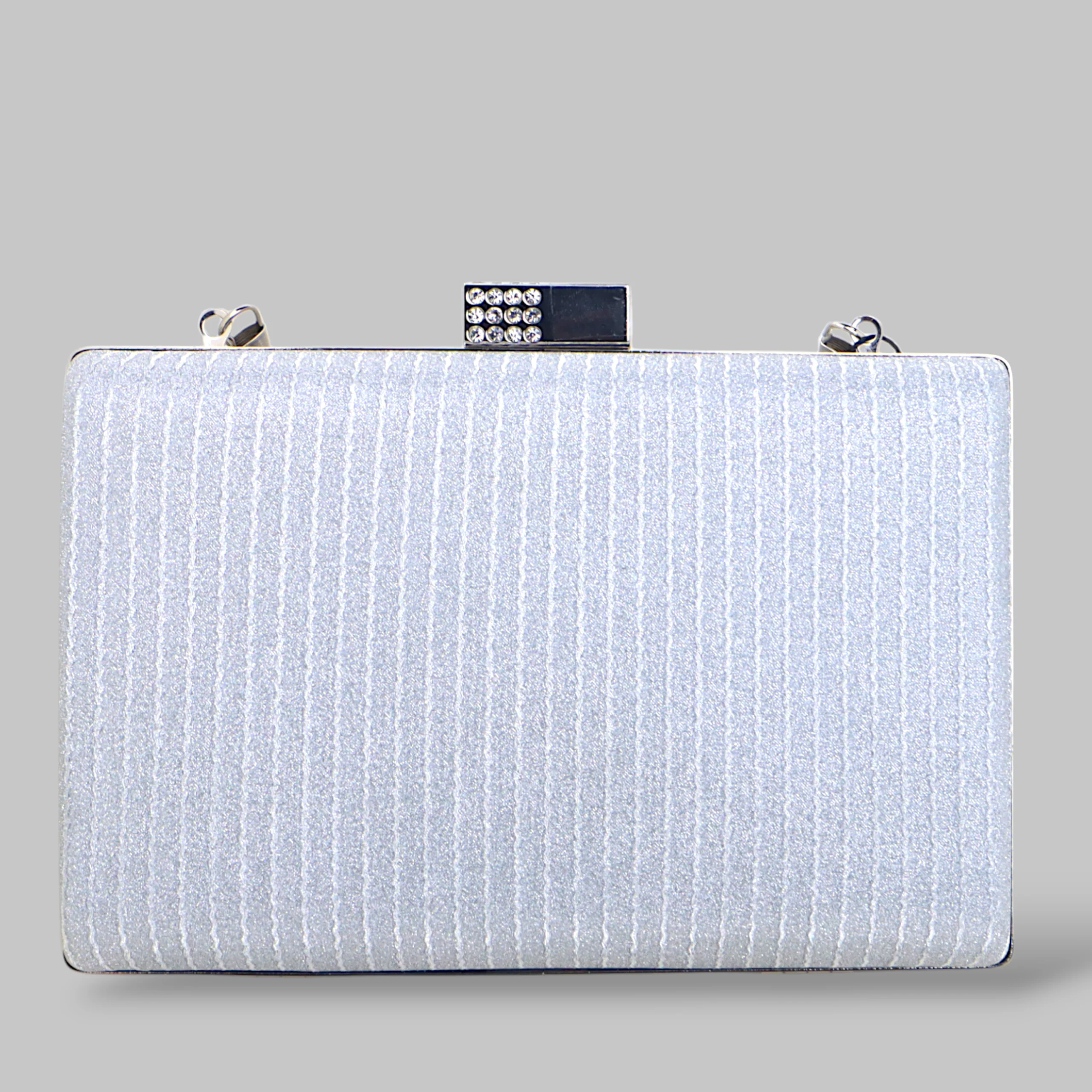 Elegant Textured Box Clutch with Crystal Lock - Image 3