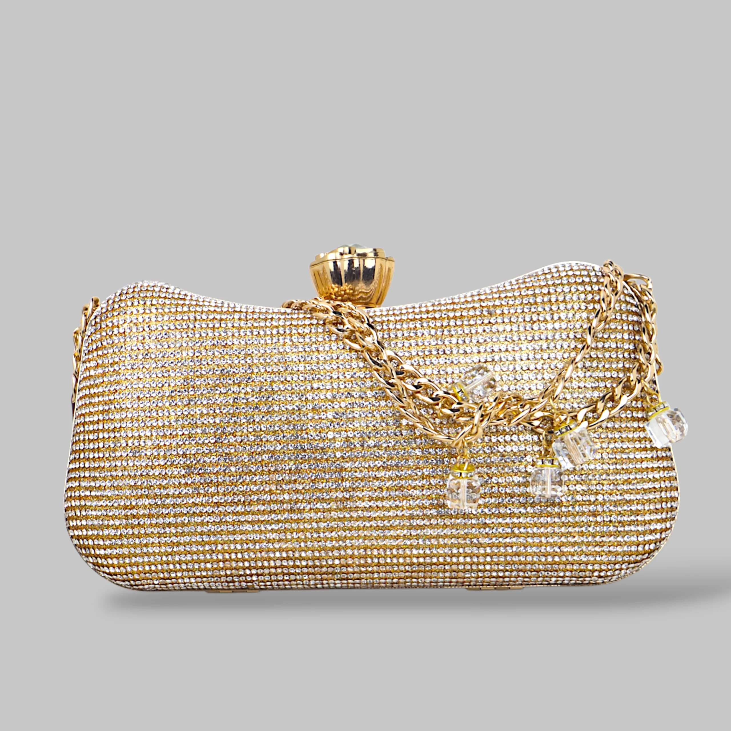 Luxury Crystal Stripe Clutch with Chain Detail - Image 2