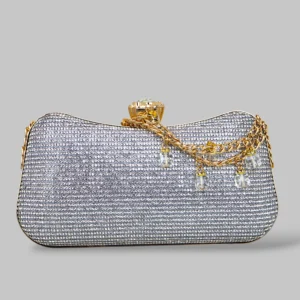 Luxury Crystal Stripe Clutch with Chain Detail