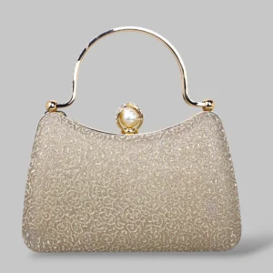 Royal Pearl Lock Textured Clutch with Metal Handle