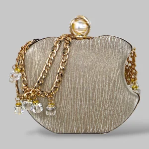Luxury Gold Chain Tassel Clutch with Pearl Lock