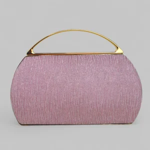 Elegant Metal Handle Evening Clutch (Pink & Black)