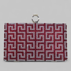 Geometric Crystal Embellished Box Clutch with Ring Handle