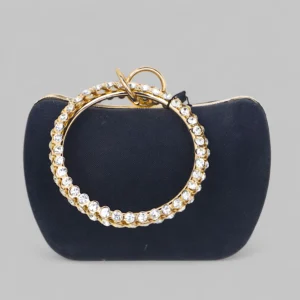Elegant Satin Clutch with Crystal Ring Handle