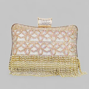 Elegant Crystal Embellished Evening Clutch with Fringe Tassels