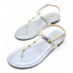 Silver Studded T-Strap Flat Sandals