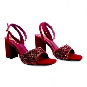 Rhinestone Embellished Ankle Strap Block Heel