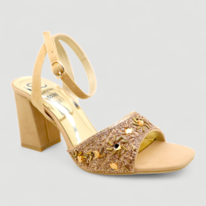Crystal Embellished Ankle Strap Block Heel