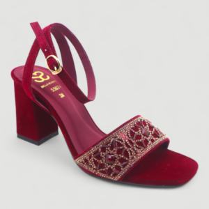 Crystal Embellished Ankle Strap Block Heel