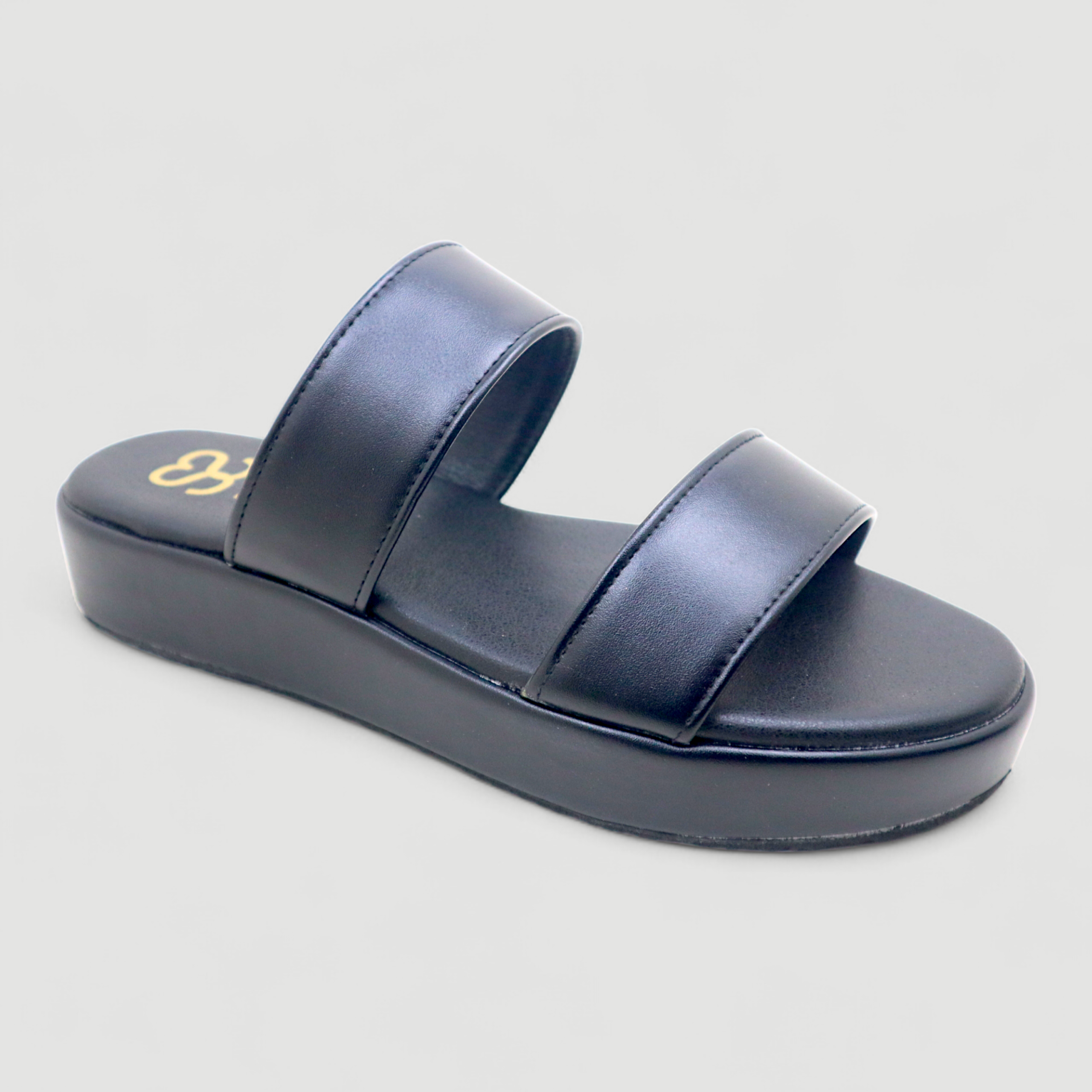 Classic Black Double Strap Slip-On Sandals - Image 3