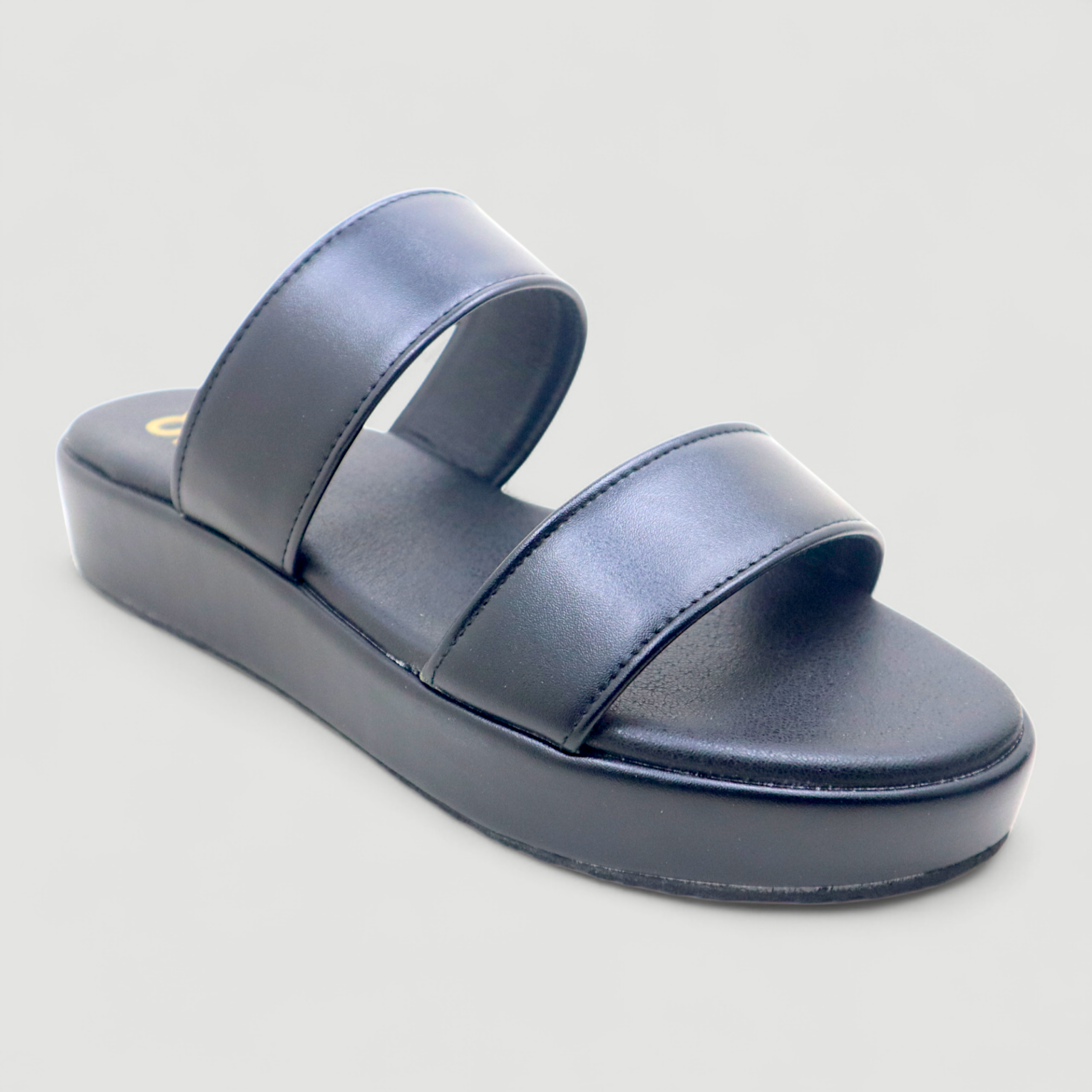 Classic Black Double Strap Slip-On Sandals - Image 2