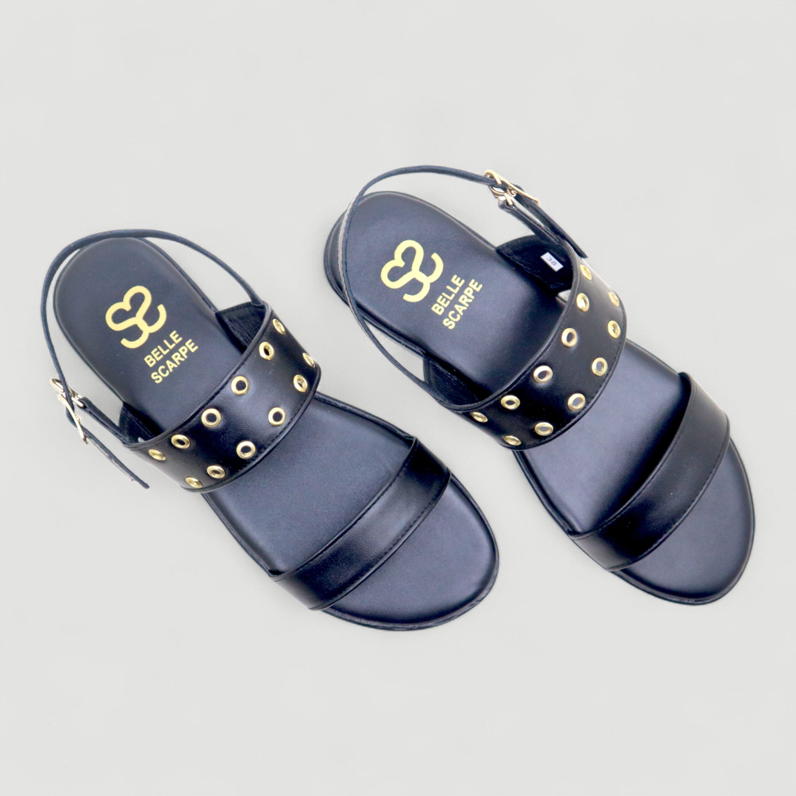 Black Studded Slingback Flat Sandals