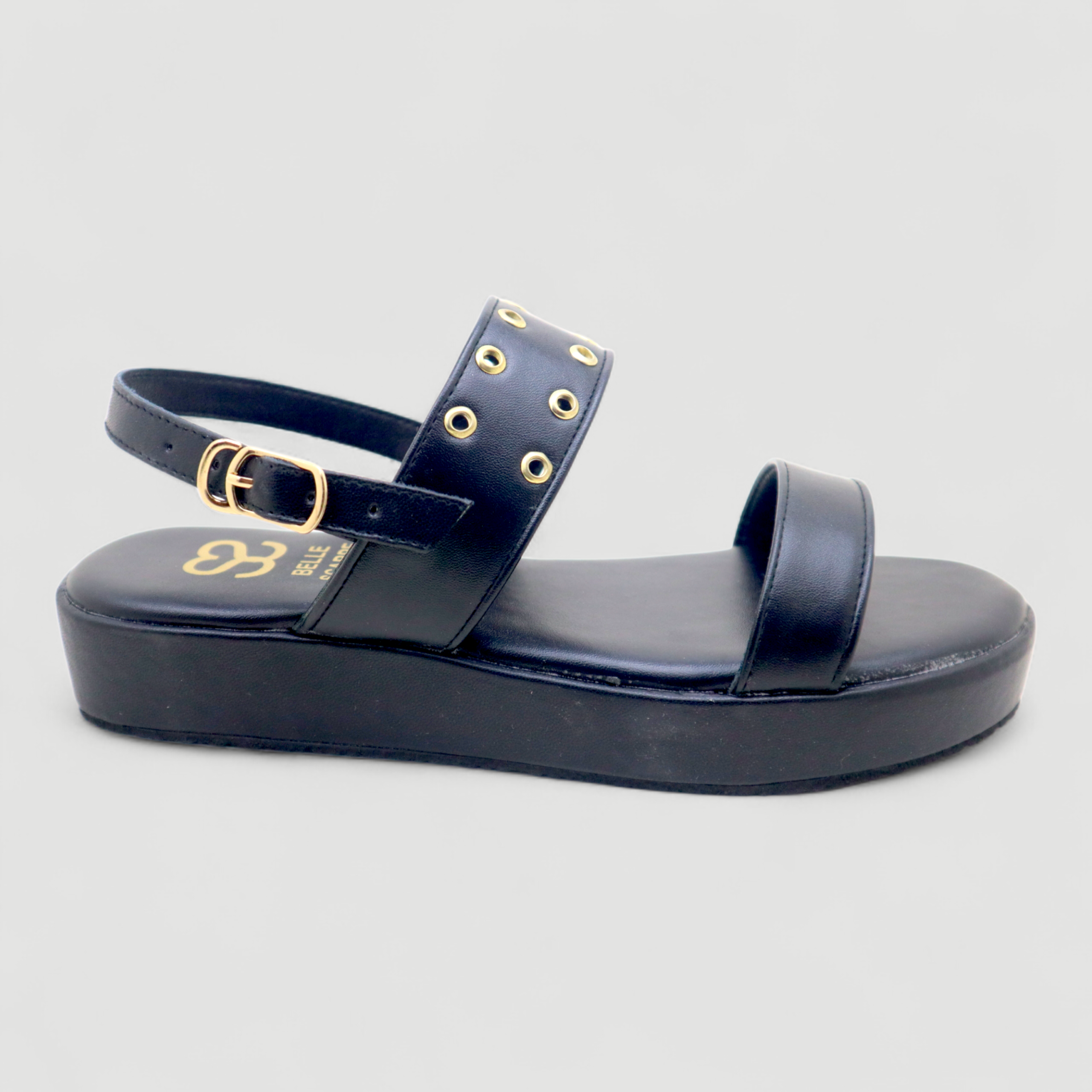 Black Studded Slingback Flat Sandals - Image 3