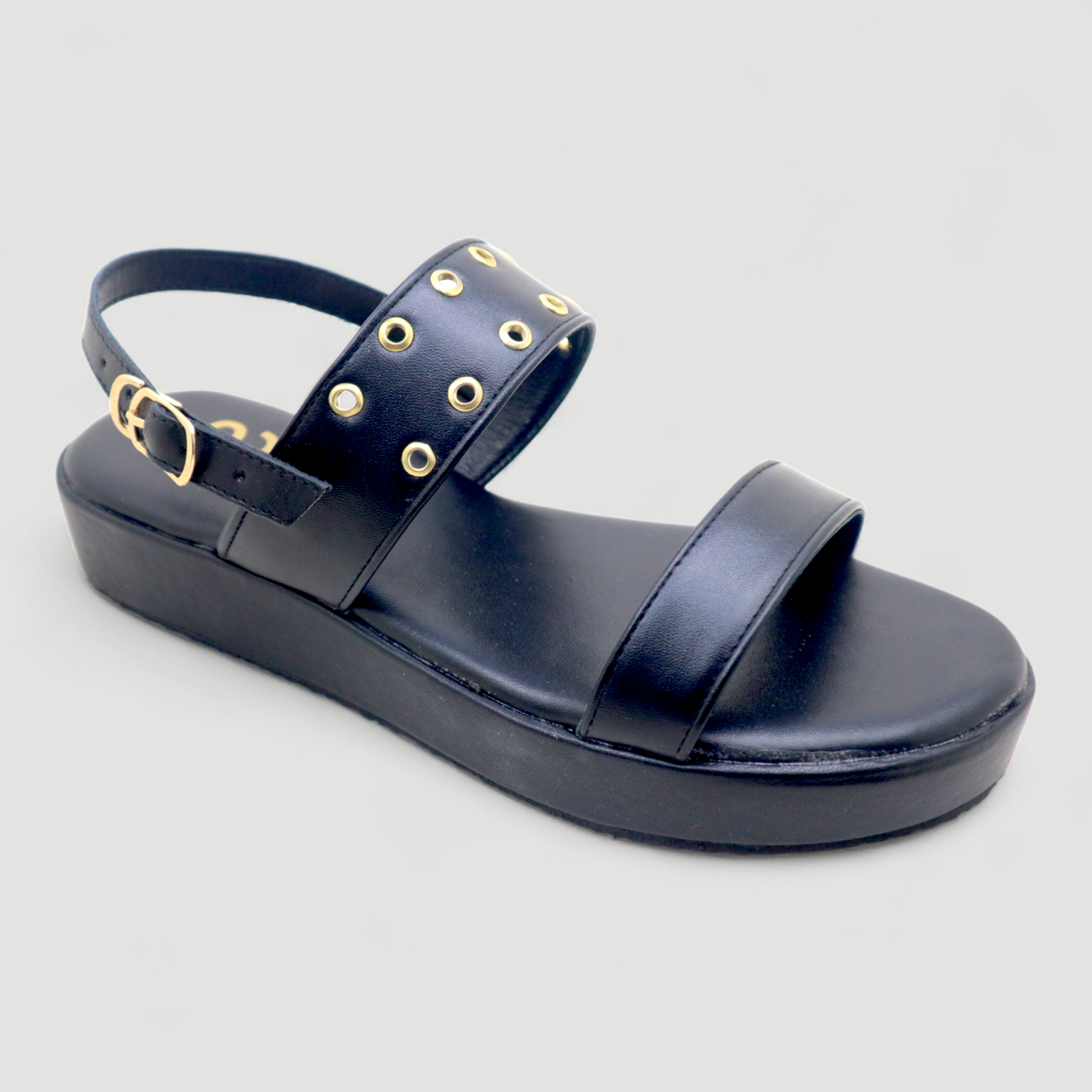 Black Studded Slingback Flat Sandals - Image 2