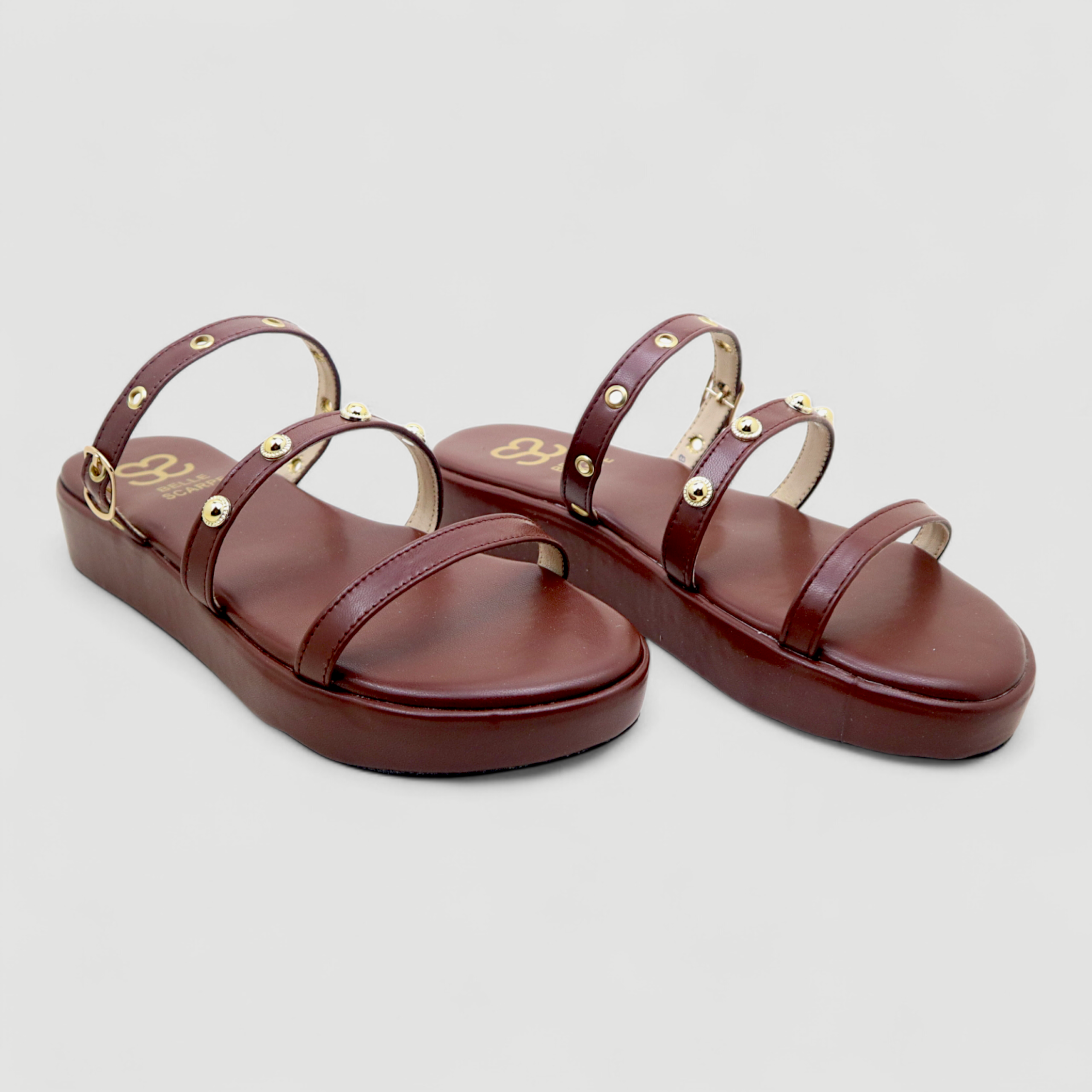 Brown Studded Strap Platform Sandals - Image 2