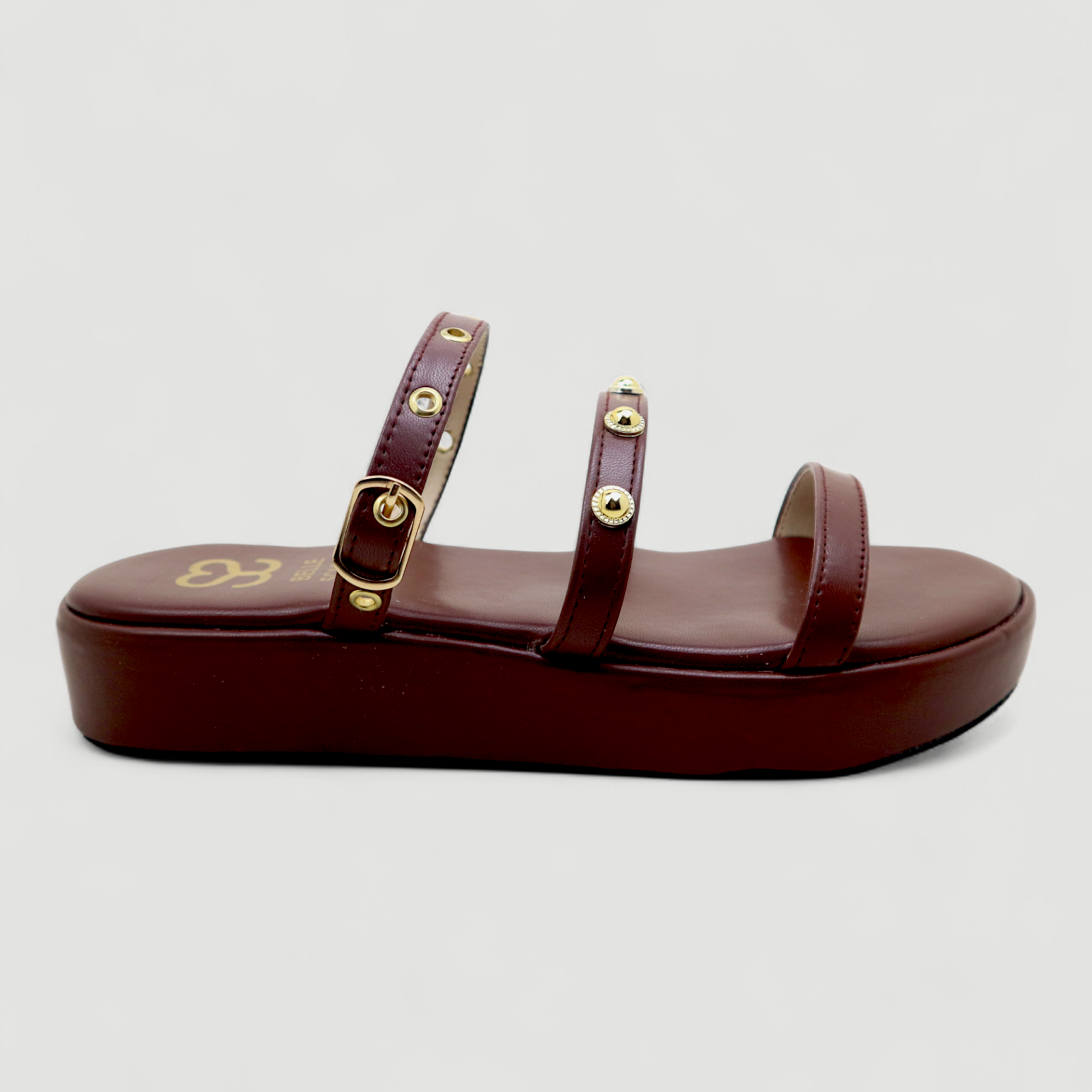 Brown Studded Strap Platform Sandals - Image 4