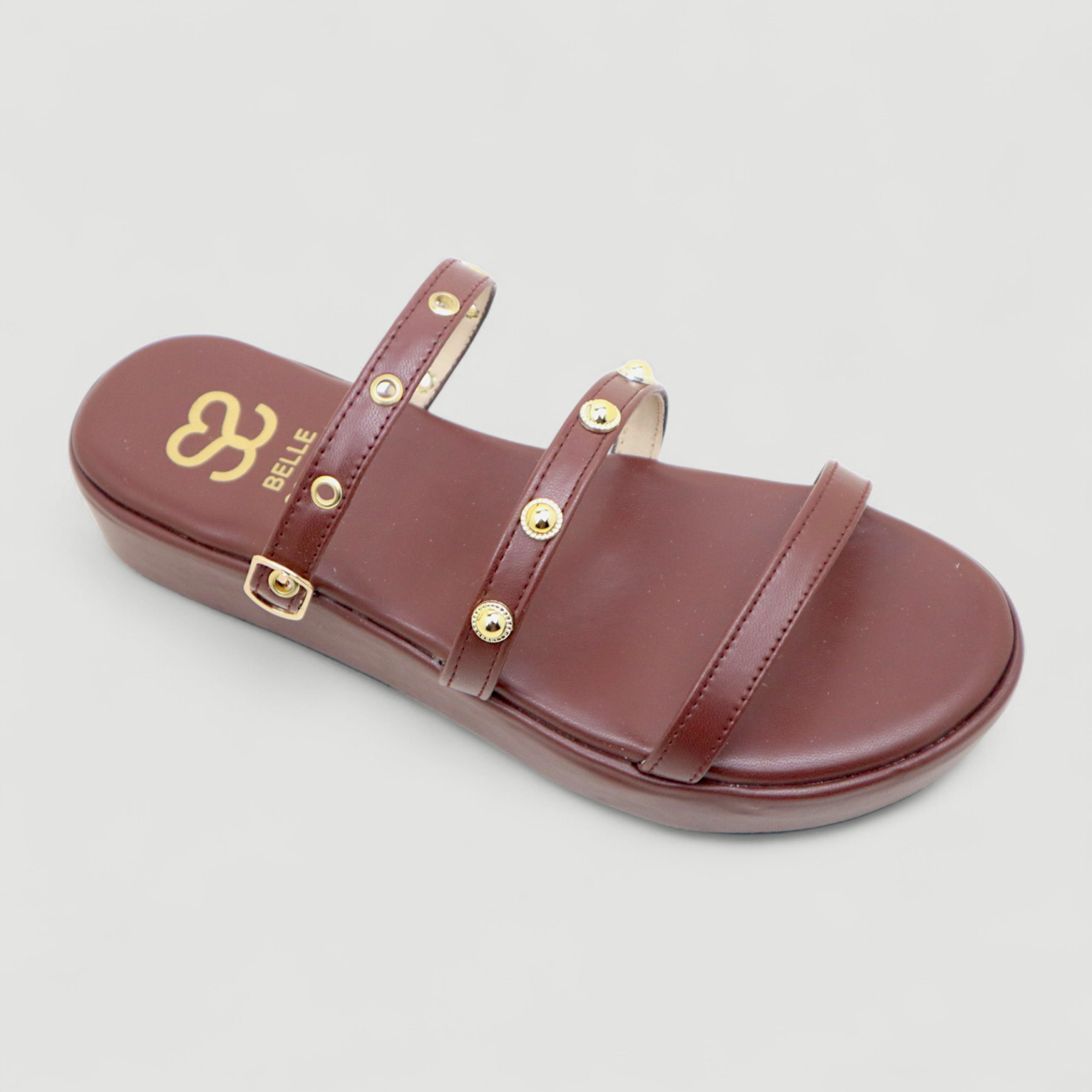 Brown Studded Strap Platform Sandals - Image 3