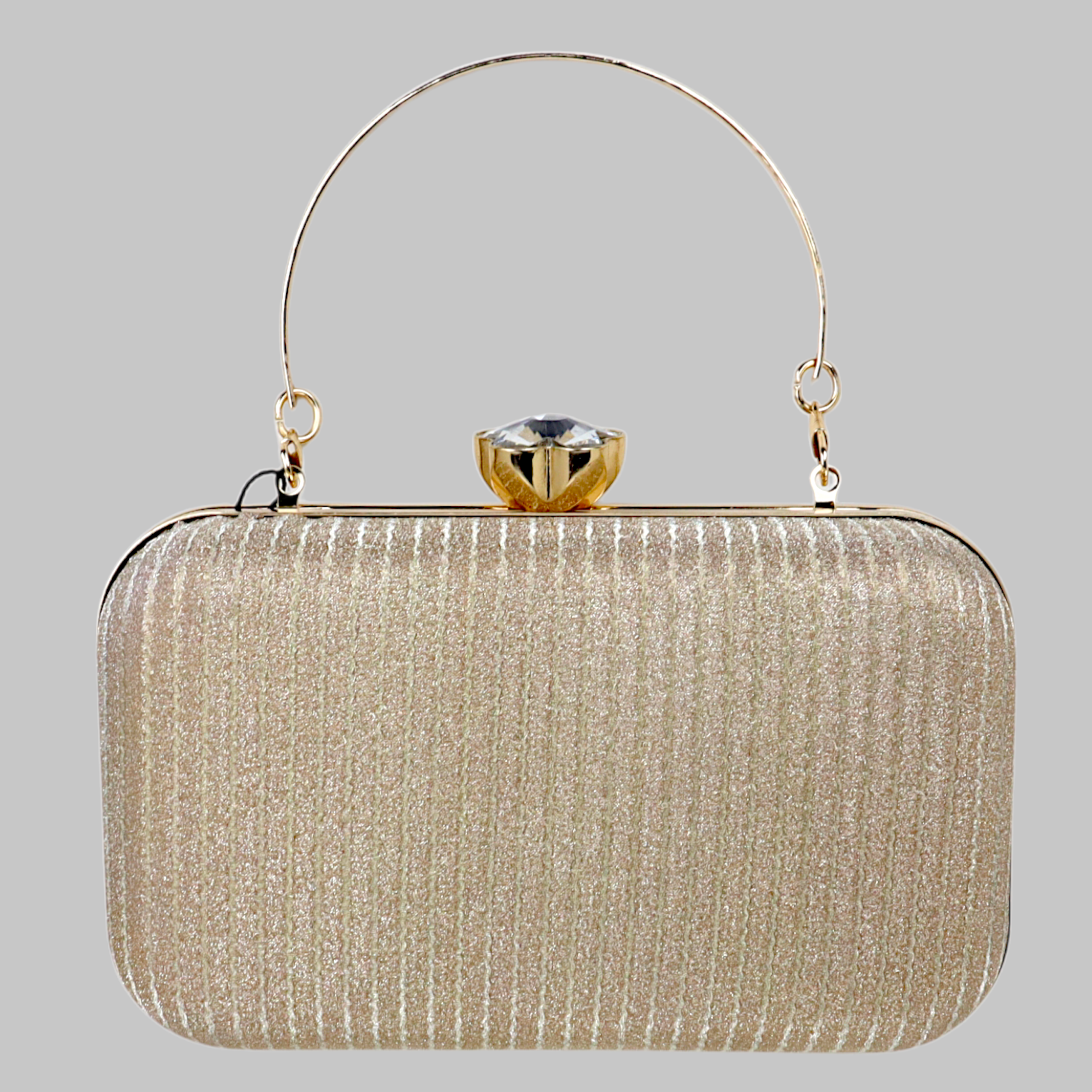 Elegant Gold Textured Box Clutch with Metal Handle - Image 2
