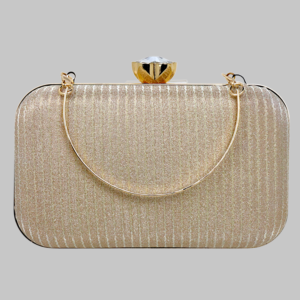 Elegant Gold Textured Box Clutch with Metal Handle