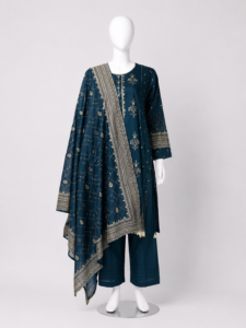 Royal Chunri Net 3-Piece Festive Suit – Gold Block-Printed Geometric Silhouette Collection