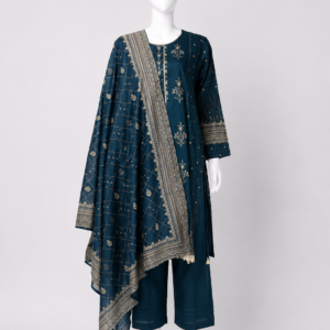 Royal Chunri Net 3-Piece Festive Suit – Gold Block-Printed Geometric Silhouette Collection