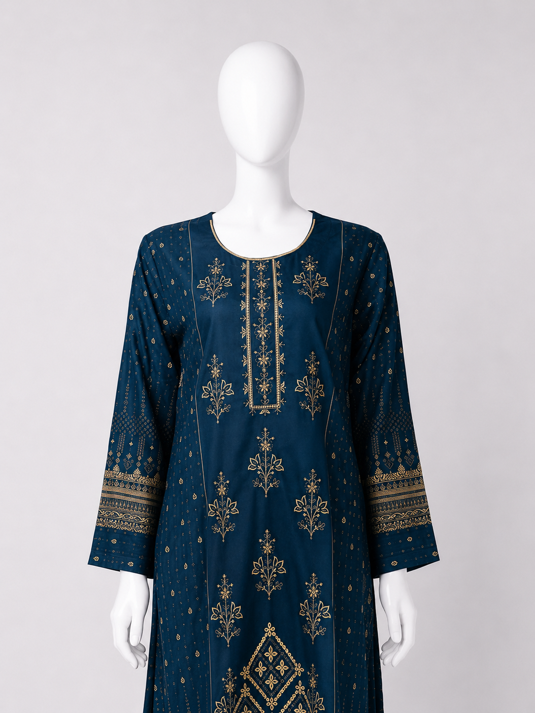 Royal Chunri Net 3-Piece Festive Suit – Gold Block-Printed Geometric Silhouette Collection - Image 2